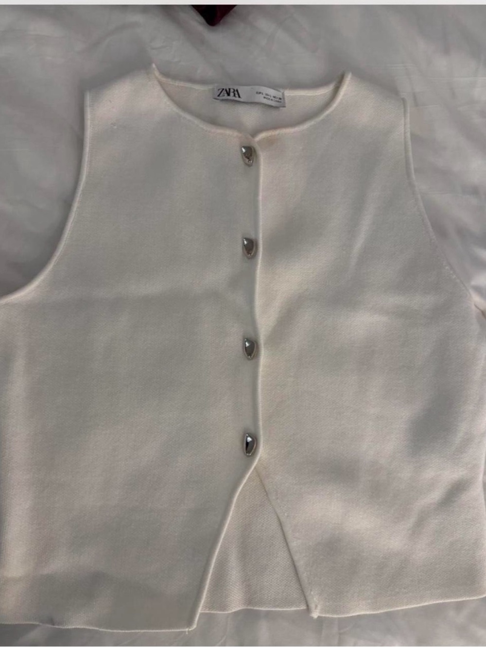 Zara Cream Knit Button-Front Kids Vest with Silver Buttons